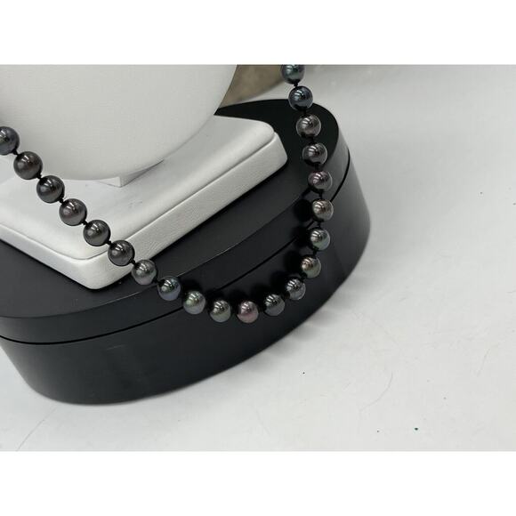 Gray Black Long Opera Length Pearl 14k White Gold Clasp Diamond Chips Necklace - Picture 5 of 11